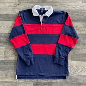 Polo Ralph Lauren Iconic Rugby Shirt Boys LARGE Red Navy Stripe Long Sleeve Pony